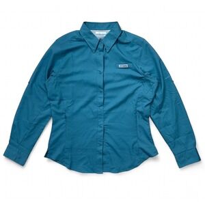 NEW Colombia PFG Blue Tamiami Snap Button Roll Tab Long Sleeve Outdoors Medium‎